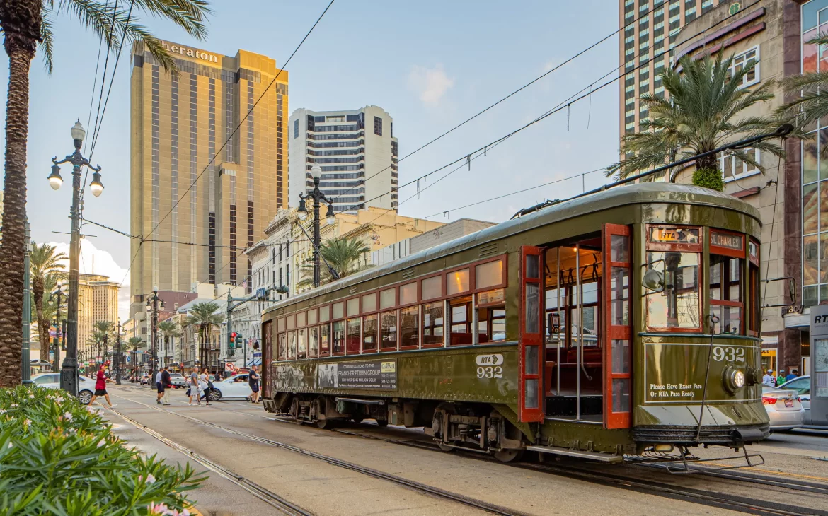 Canal Street and the St. Charles streetcar in New Orleans