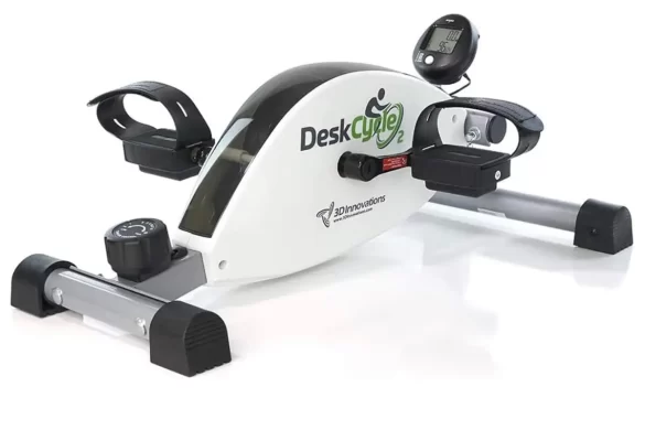 Under desk bike, which allows you to get exercise while working at your desk