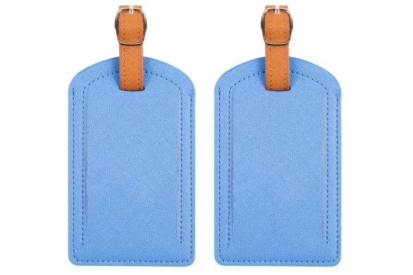 Blue luggage tags that are high quality, to prevent lost luggage