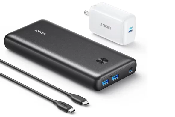 Power bank & portable charger by Anker, designed to charge heavy duty products like laptops. This is one of the most important pieces of digital nomad gear that remote workers need to be successful.