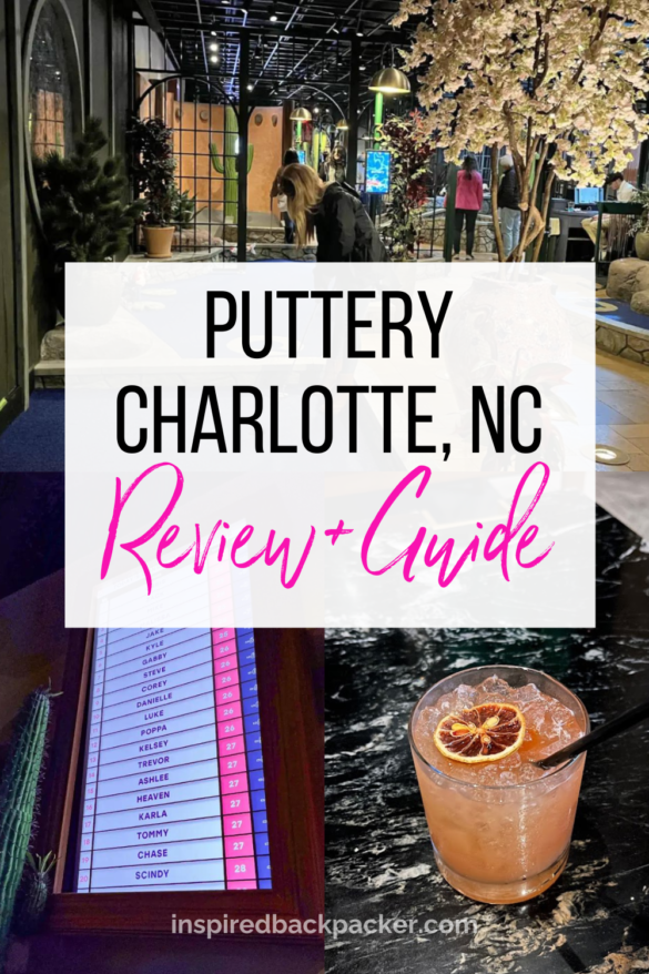 Graphic for Pinterest which promotes this blog about the Puttery Charlotte NC on Inspired Backpacker blog