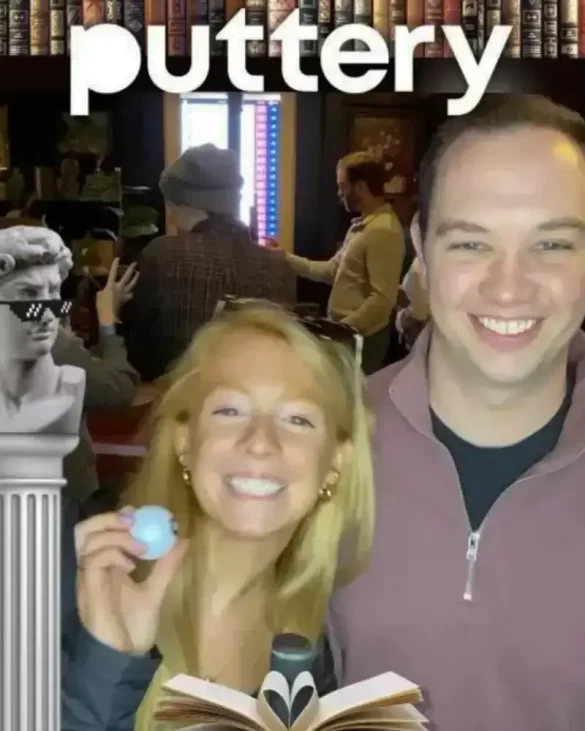 Selfie of a couple that they took at a photo booth at Puttery