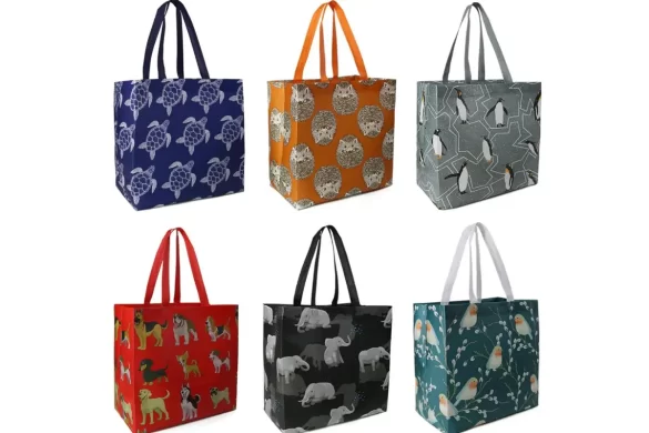 Reusable grocery bags with animal patterns