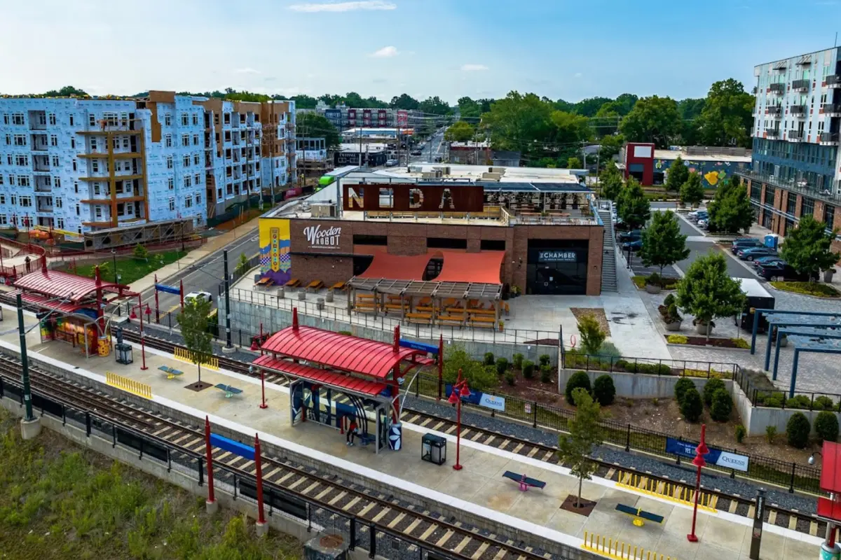 One of the Charlotte light rail stations, showing that it's a great way to get around Charlotte and explore the city's neighborhoods