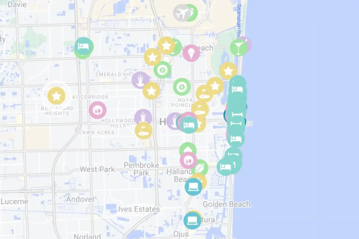 Map of Hollywood Beach Florida made on Google Maps by Inspired Backpacker