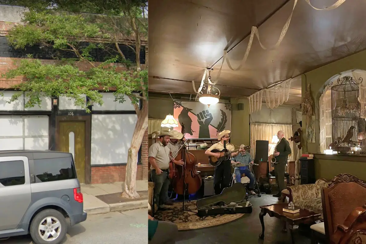 Hidden entrance and live music at the Crow and Quill speakeasy in Asheville, NC