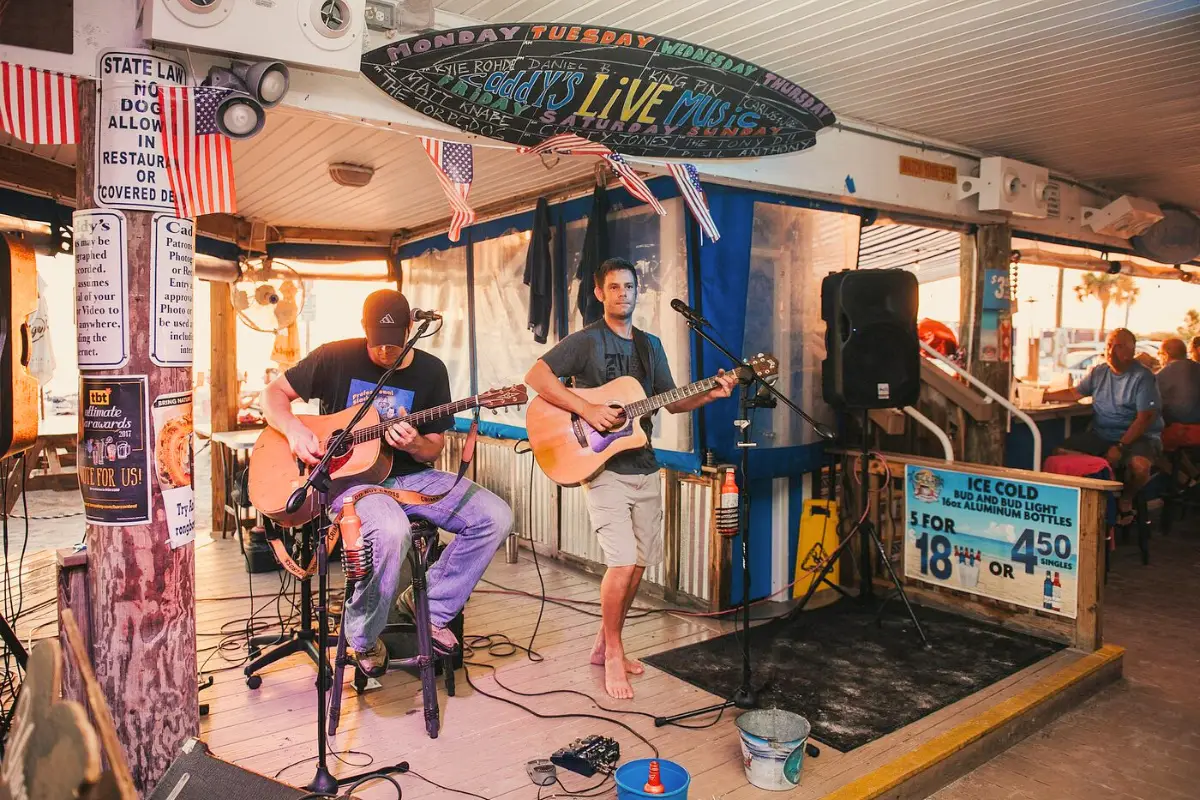 A band playing at Caddy's Treasure Island on the stage