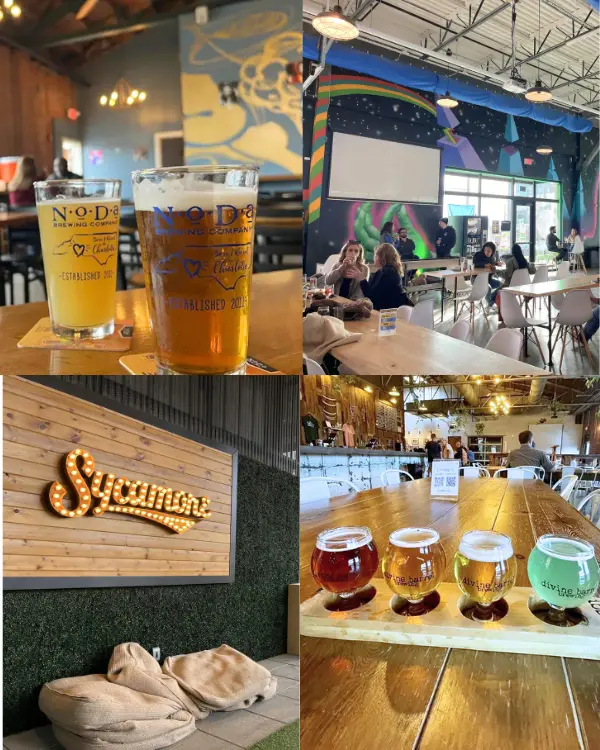 Charlotte best breweries including the NODA Brewing Company, Sycamore Brewing, Hi-Wire Brewing and Divine Barrel Brewing