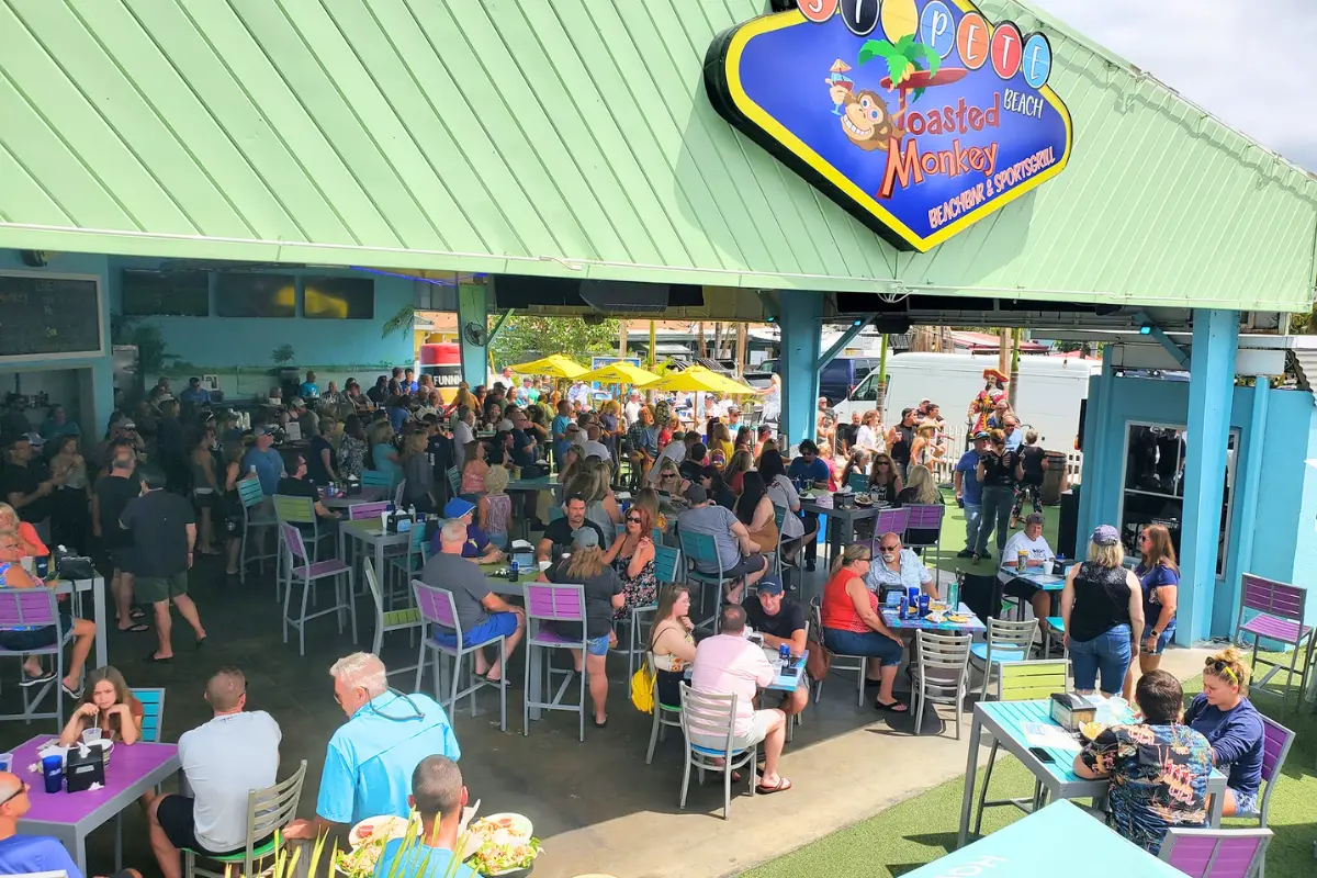 Crowded bar area at the Toasted Monkey bar