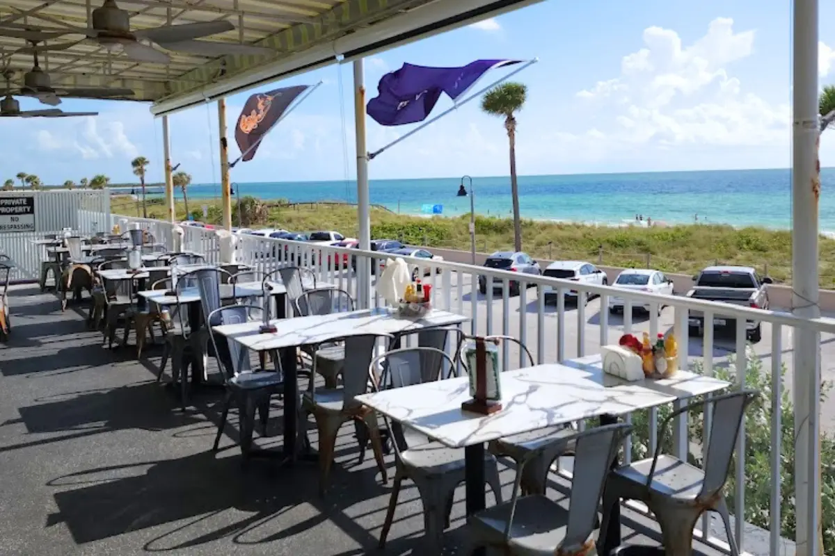 Brass Monkey restaurant outdoor dining space overlooking the gulf