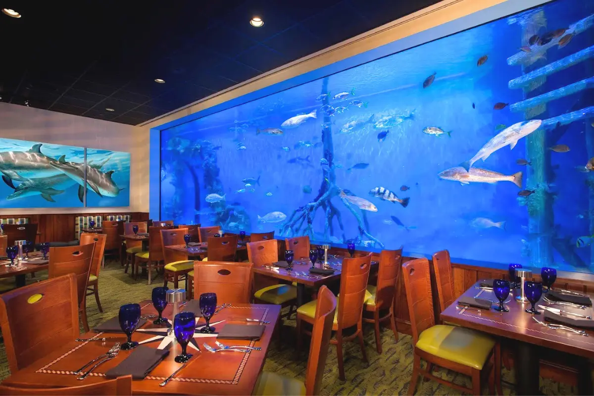 Rumfish Grill St Pete Beach restaurant, which has a giant fish tank wall in the dining room