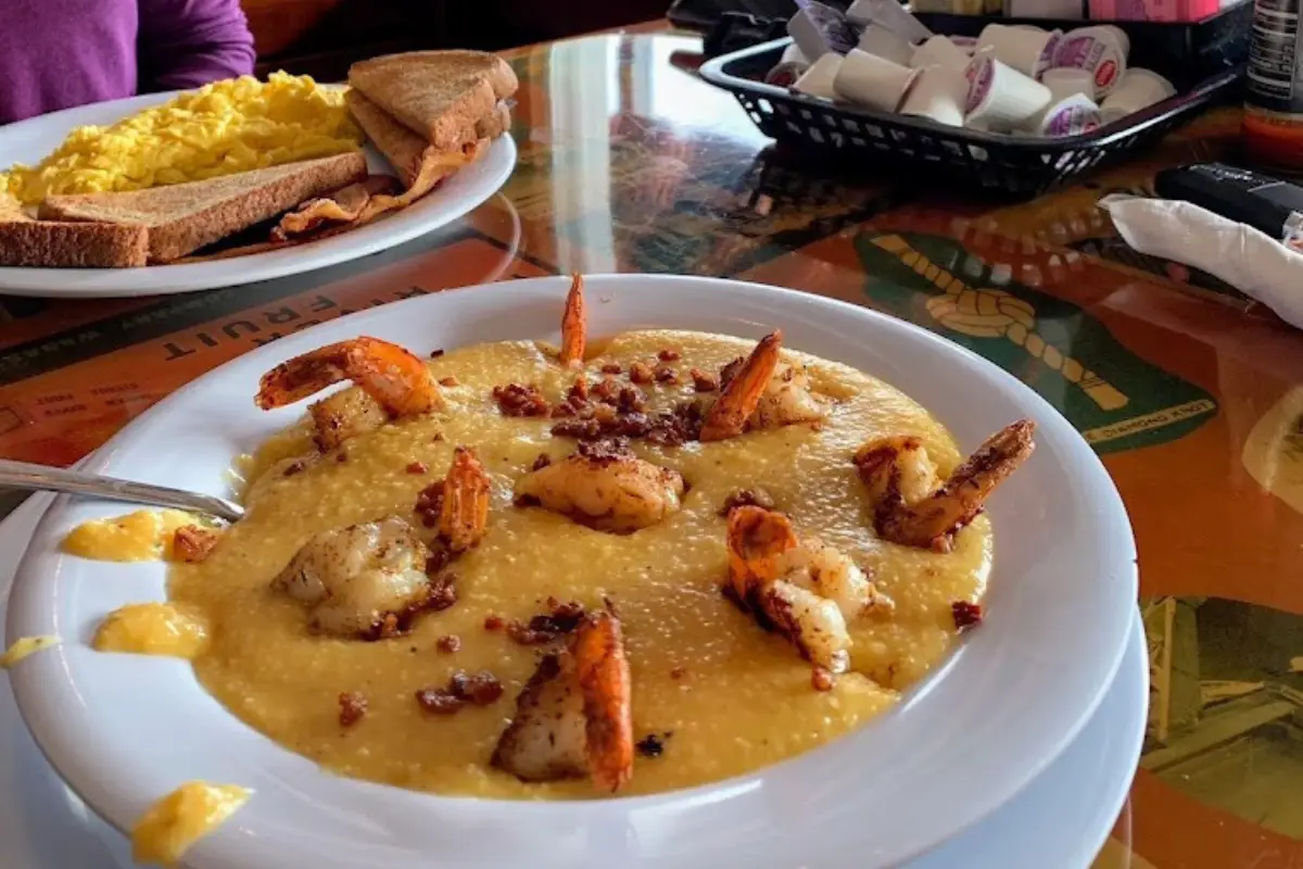 Famous shrimp and grits plate at Seahorse Restaurant, which is one of the best spots for brunch St Pete Beach