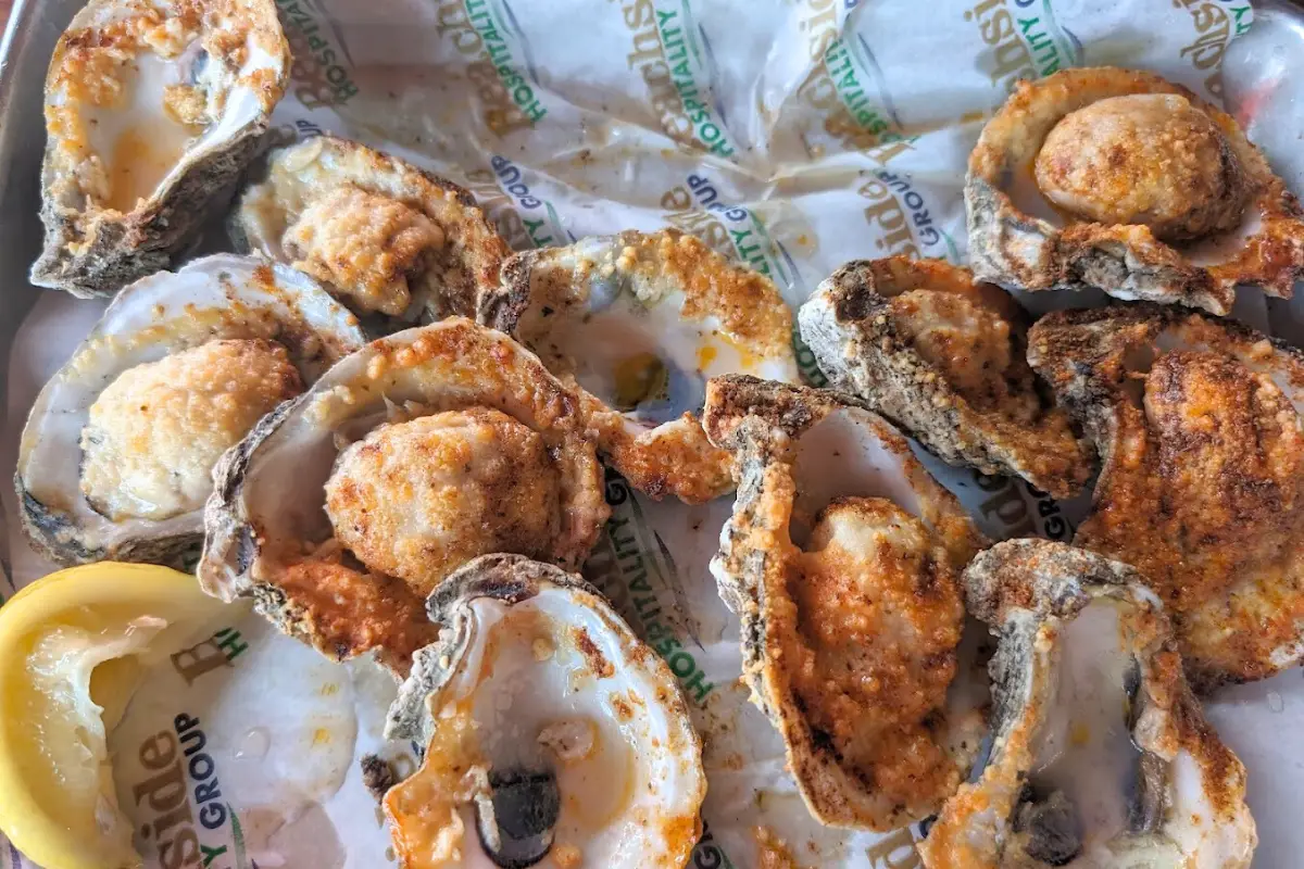 Baked oysters at Crabby's on the Pass