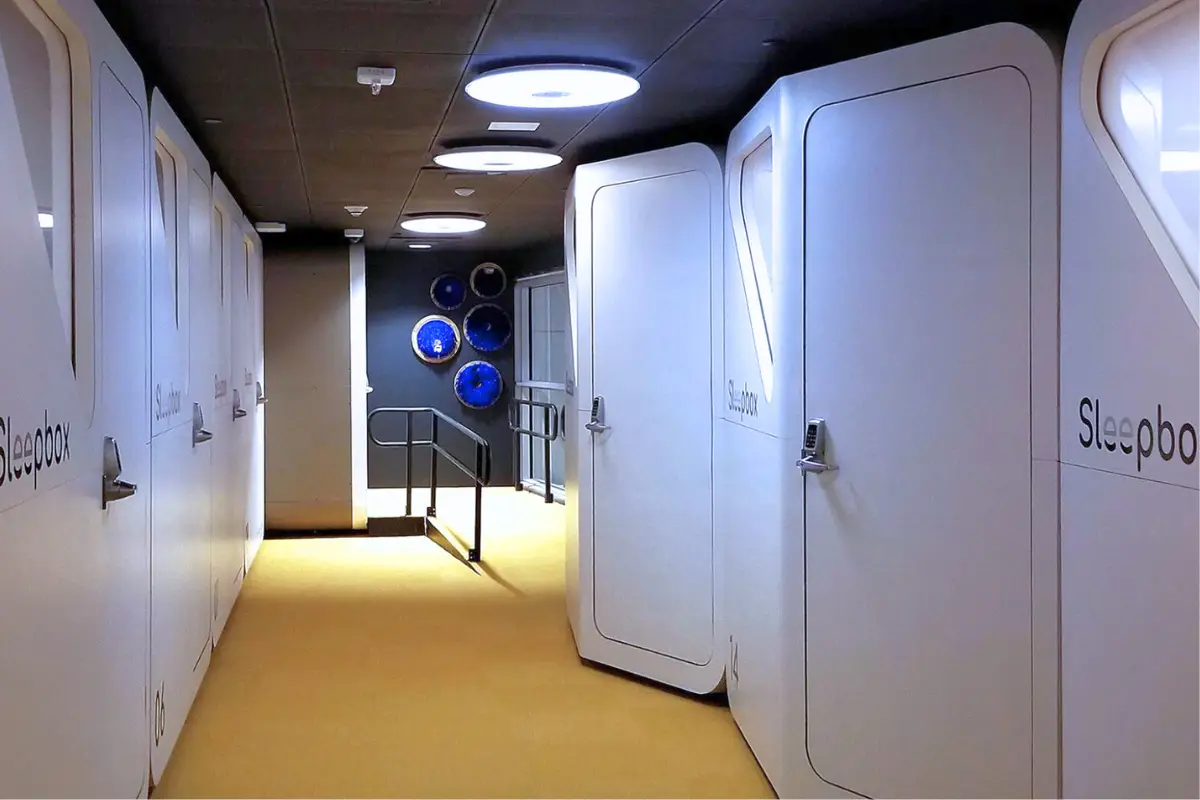 The Sleep Box capsule hotel at Dulles Airport