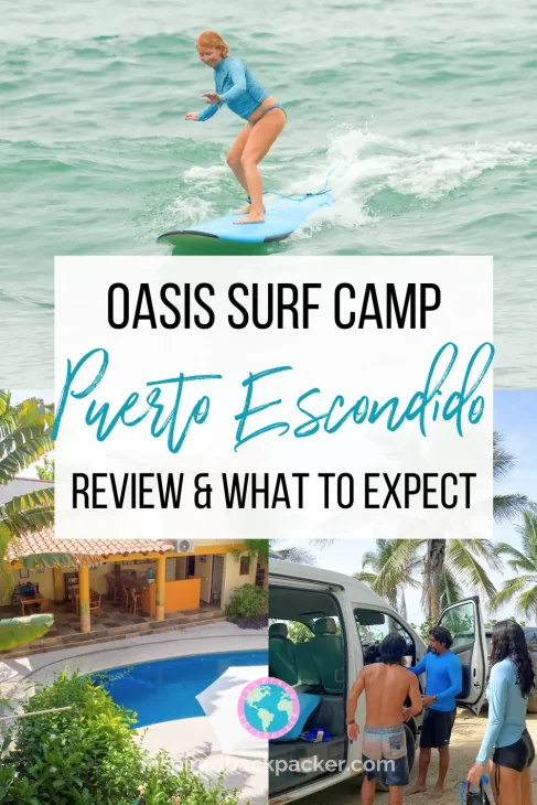 Pinterest pin promoting the Oasis Surf Camp Puerto Escondido review by Inspired Backpacker