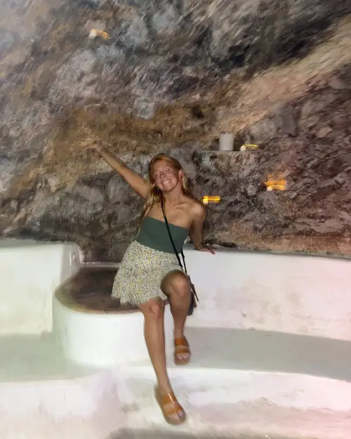 Lauren Edmondson of Inspired Backpacker at the cenote bar in Ibiza town