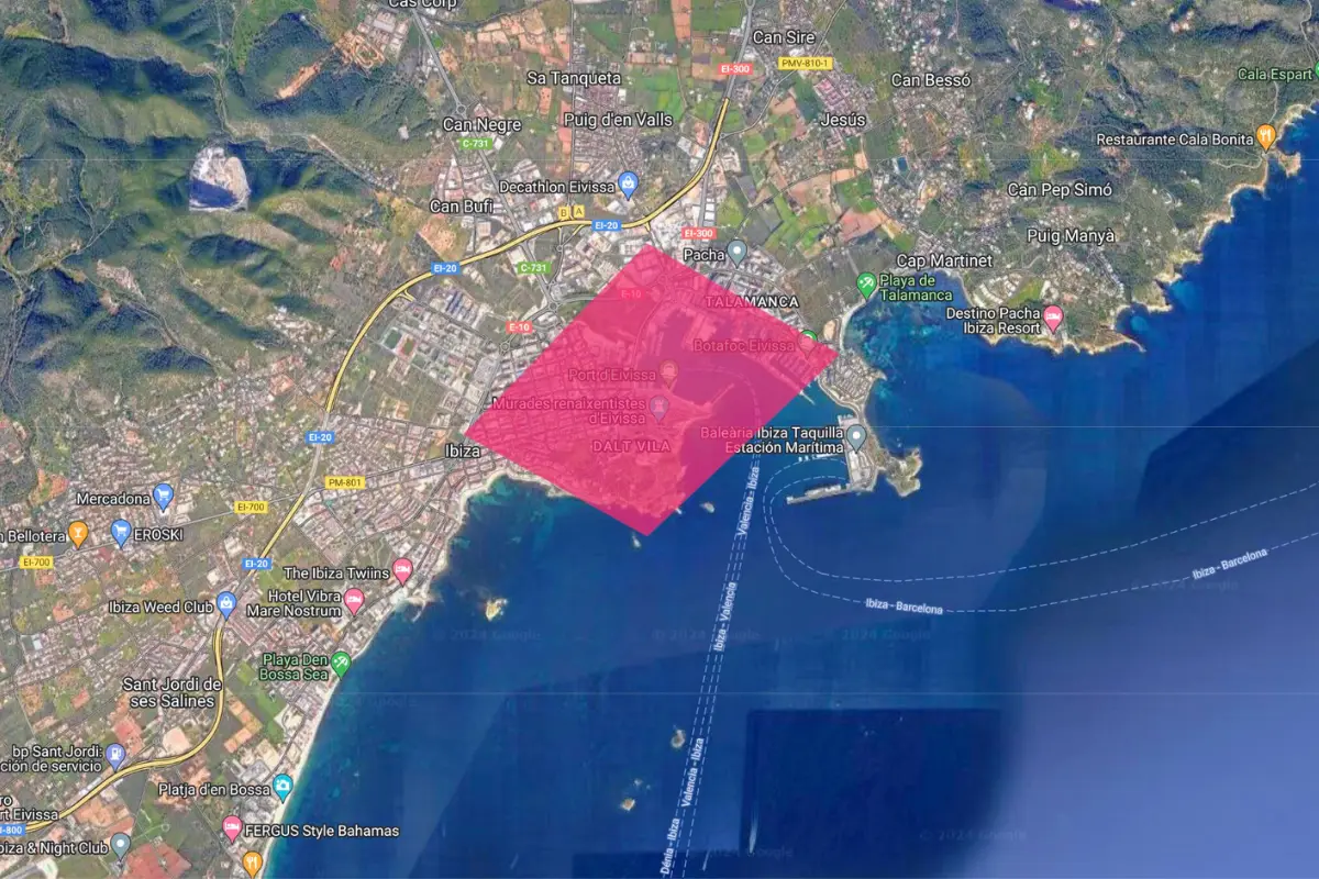 Ibiza Town shown on a map