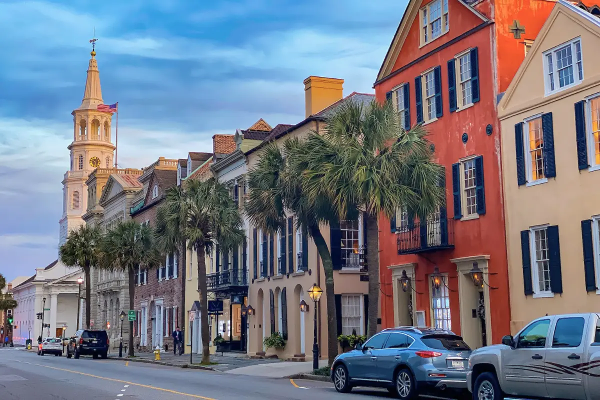 Beautiful architecture of downtown Charleston including the St Michael's church