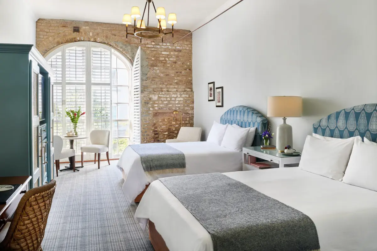 One of the guest rooms on the historic side of the HarbourView Inn, which is one of the best places when looking into where to stay in Charleston SC