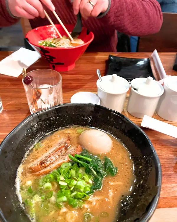 Bowl of pork ramen at Jinya ramen bar Reston showing how a fresh meal is served at this great restaurant