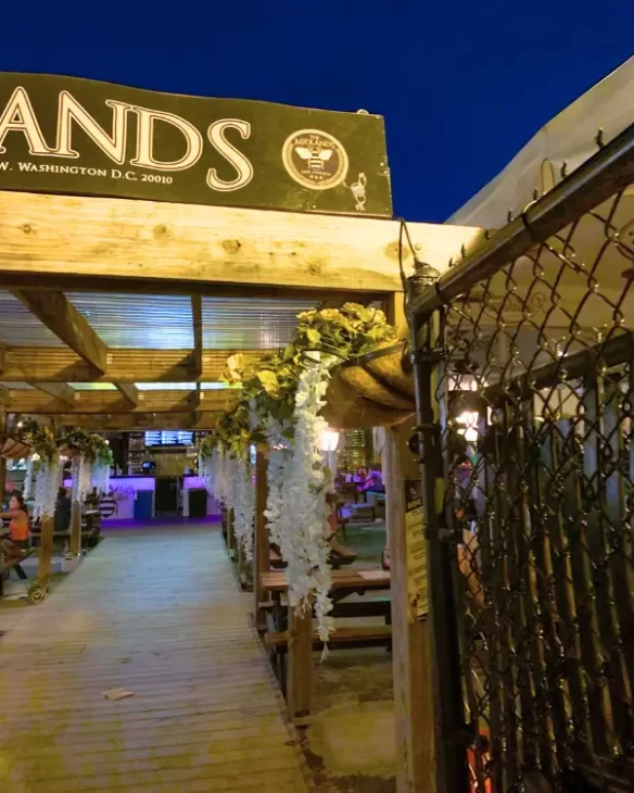 Looking into the Midlands beer garden from the outside