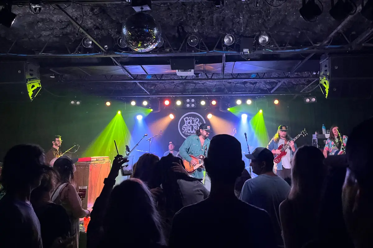 Steeln’ Peaches band playing with smiles on their faces at the Main Stage at Charleston Pour House Charleston SC