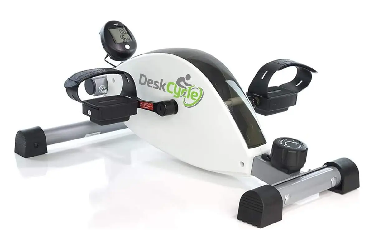 Under desk bike, which allows you to get exercise while working at your desk