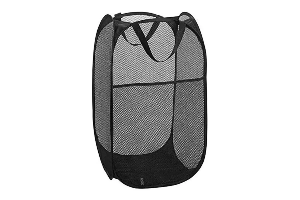 Black folding travel hamper
